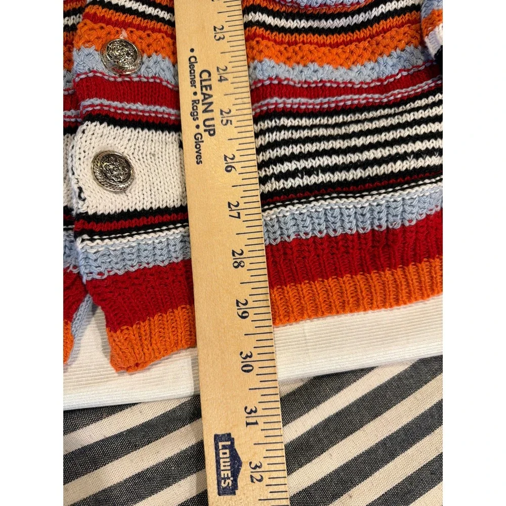 VTG Polo Ralph Lauren Striped Collar Cardigan Southwestern Knit Silver Button - Picture 2 of 4